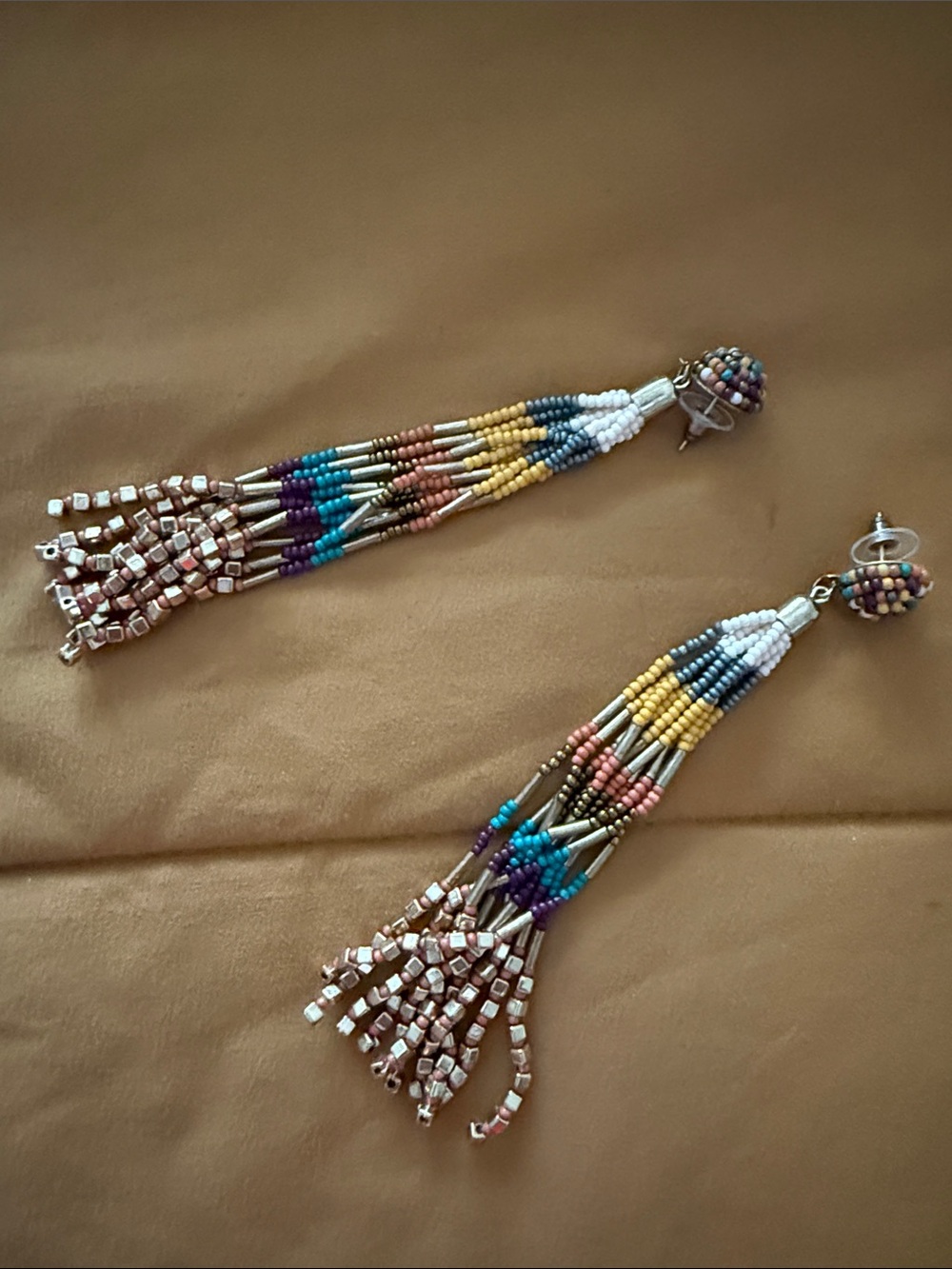 Multicolor Seed Bead Tassel Drop Earrings